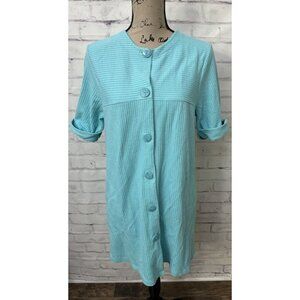 Stan Herman Size Med Blue‎ Short Button Front Robe Lounge Sleep Waffle Knit